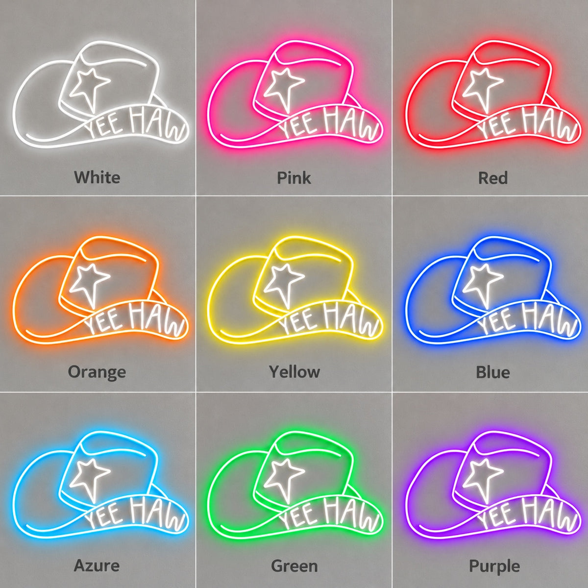 YEE HAW Star Cowboy Hat LED Neon Sign - nine-color grid