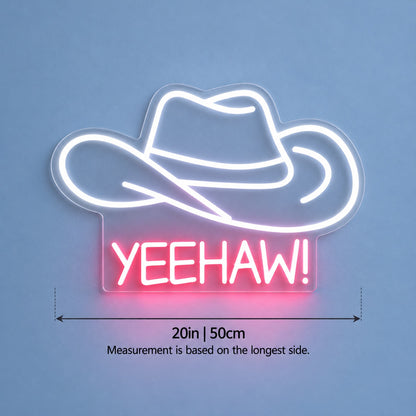 YEEHAW Cowboy Hat LED Neon Sign - size guide