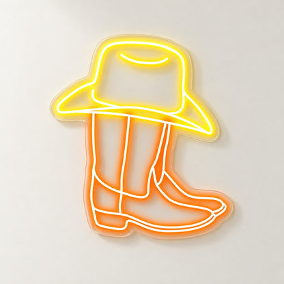 Cowboy Hat and Boots LED Neon Sign - natural light view