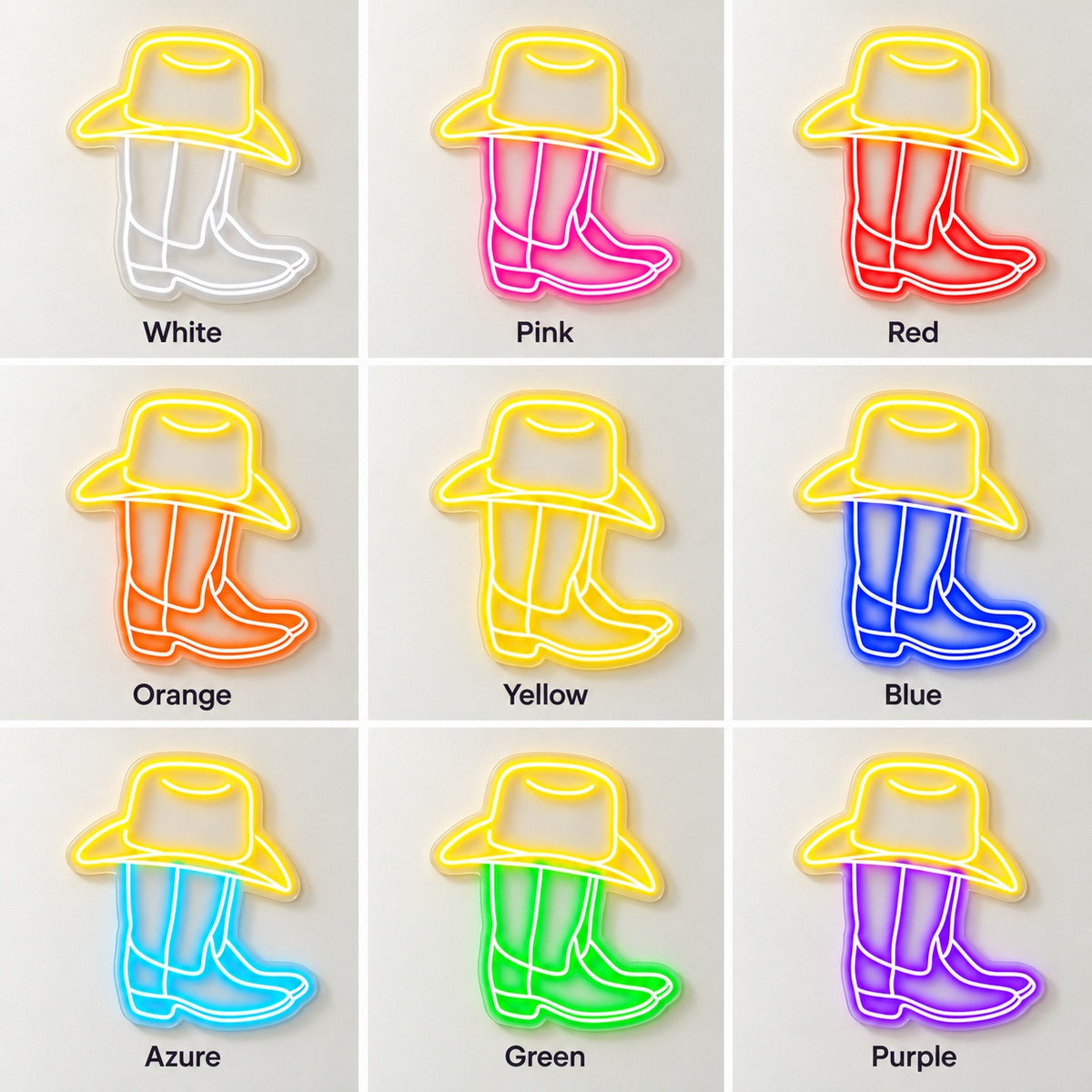 Cowboy Hat and Boots LED Neon Sign - nine-color grid