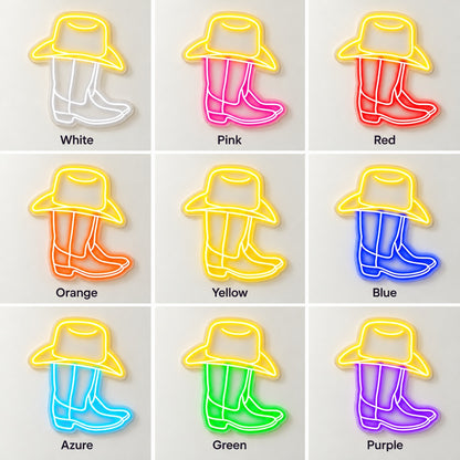 Cowboy Hat and Boots LED Neon Sign - nine-color grid