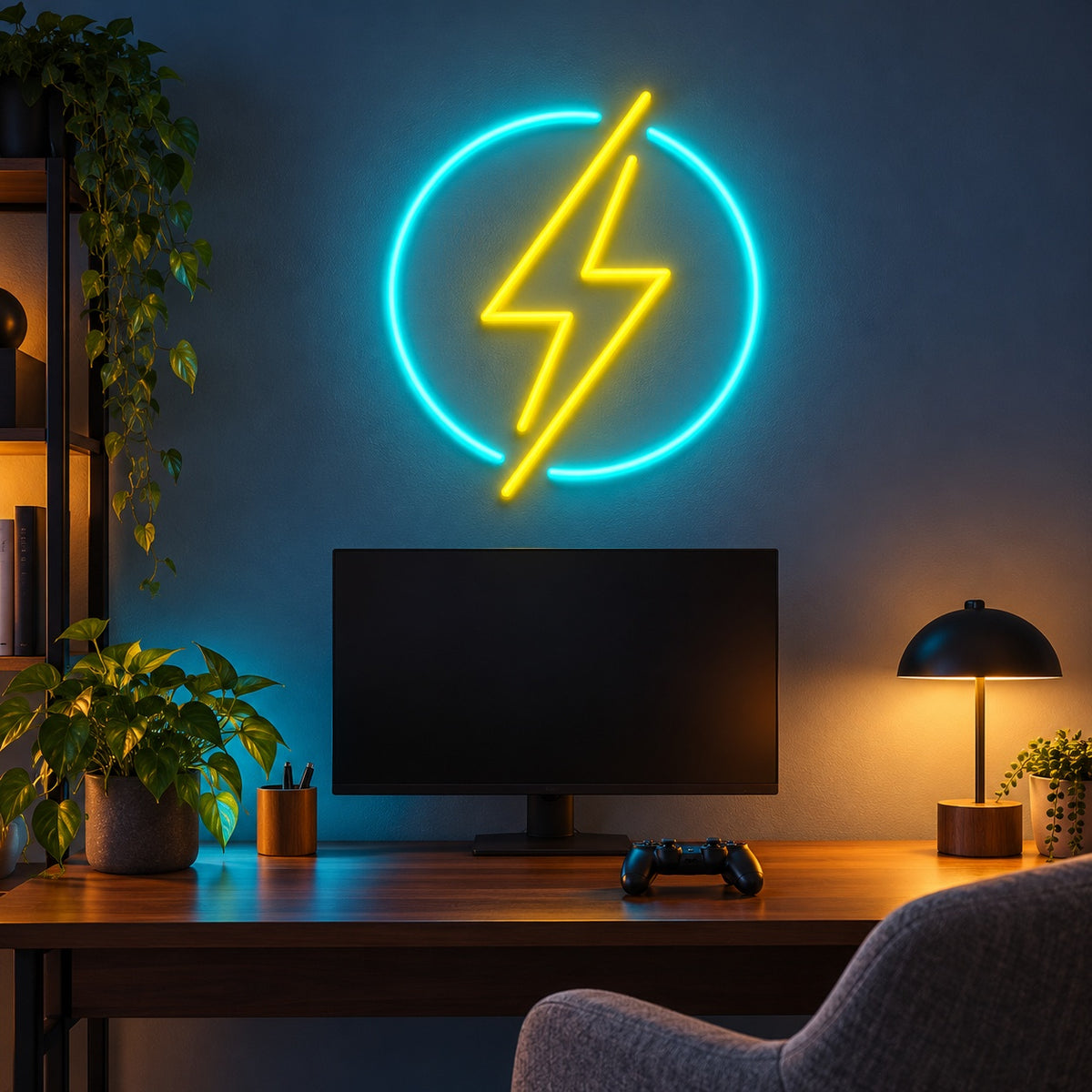 Lightning Circle LED Neon Sign - advertising view