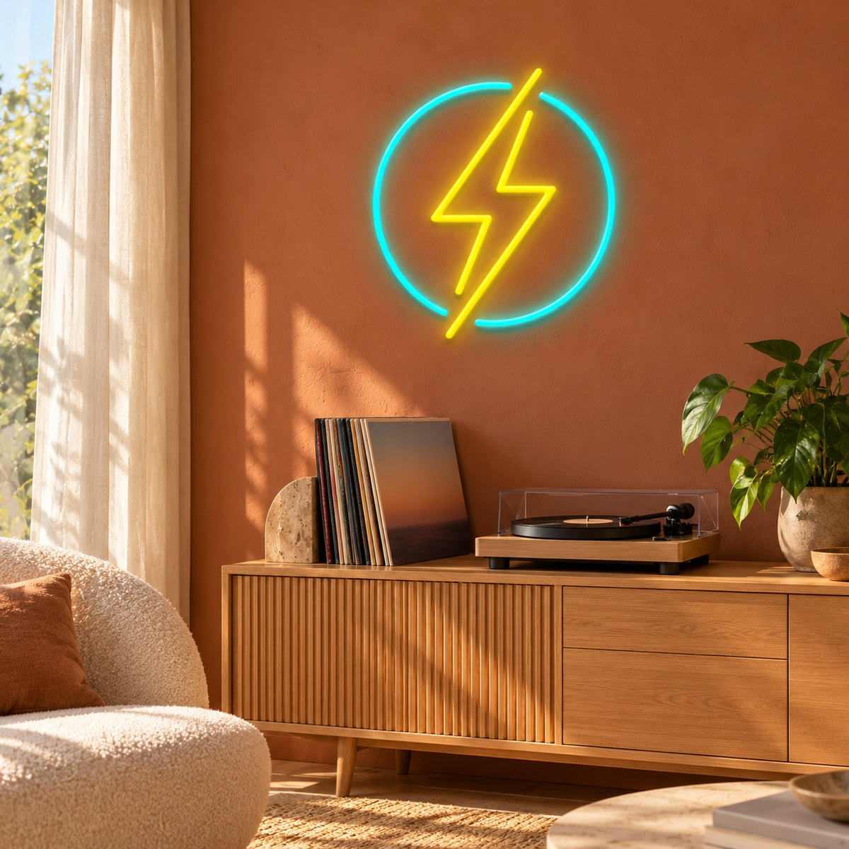 Lightning Circle LED Neon Sign - lifestyle view