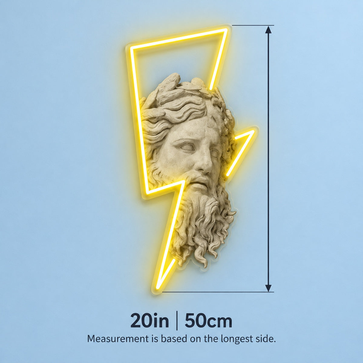 Zeus Lightning Bolt LED Neon Sign - size guide