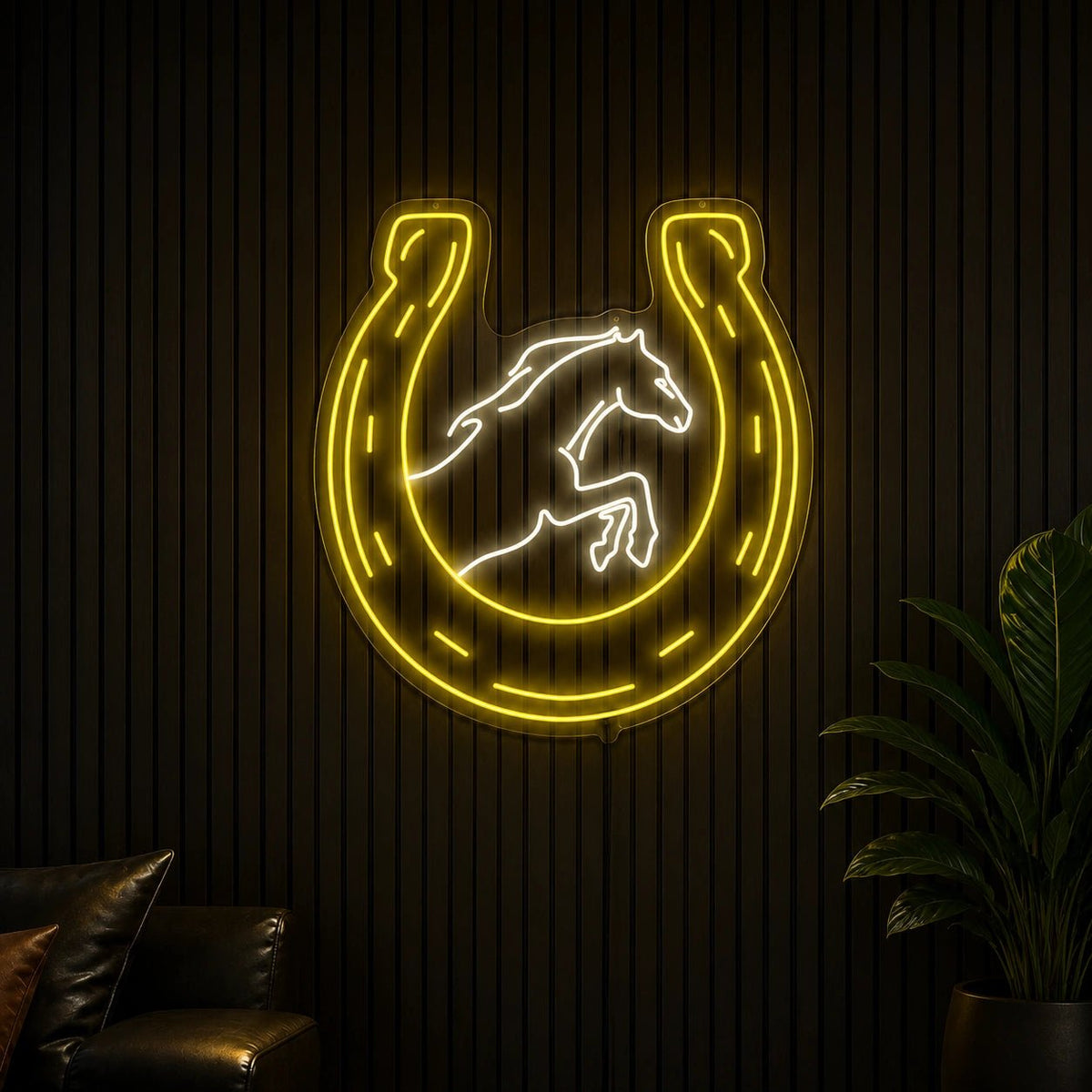 Rearing Horse In Horseshoe LED Neon Sign - Shineneon
