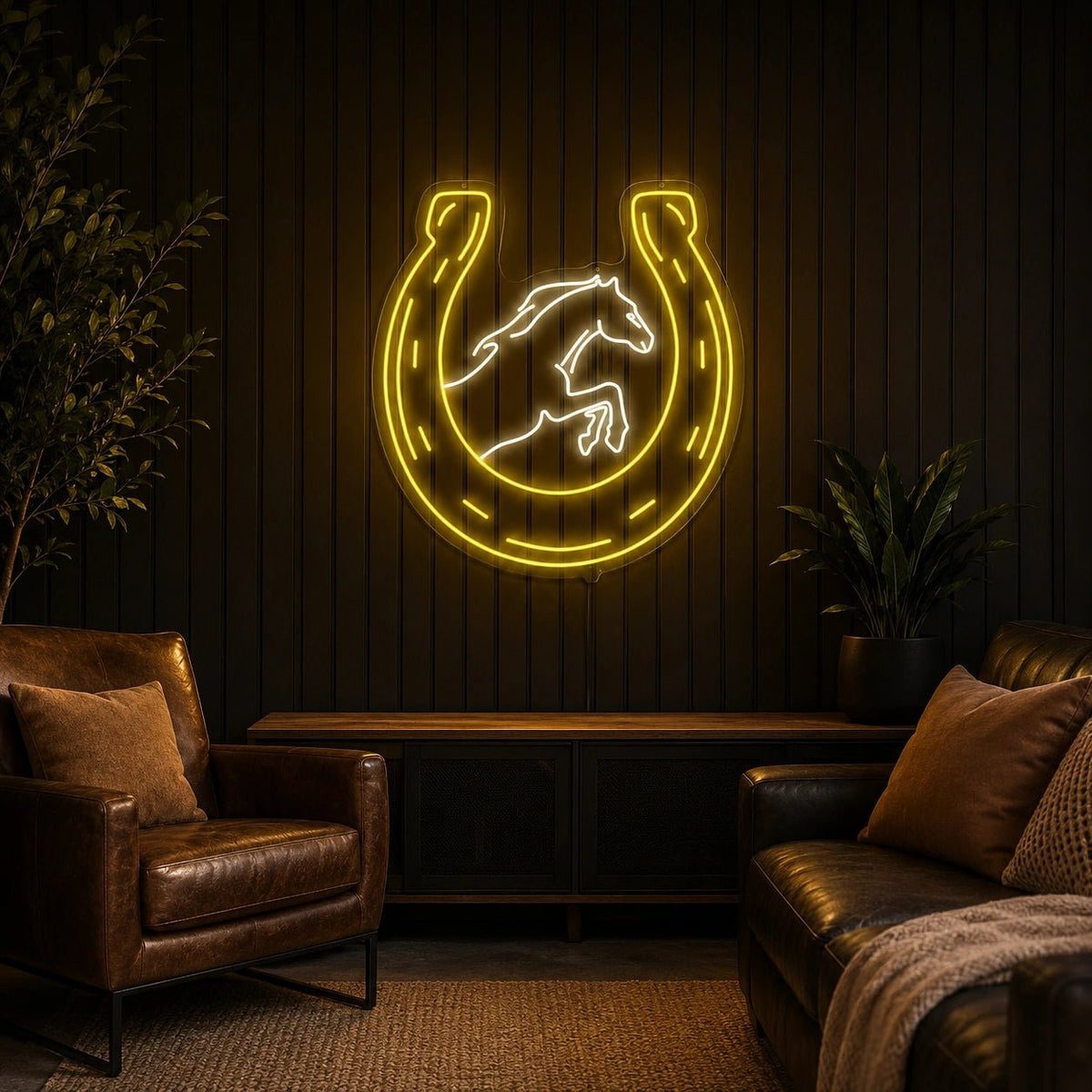 Rearing Horse In Horseshoe LED Neon Sign - Shineneon