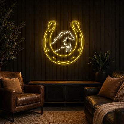 Rearing Horse In Horseshoe LED Neon Sign - Shineneon