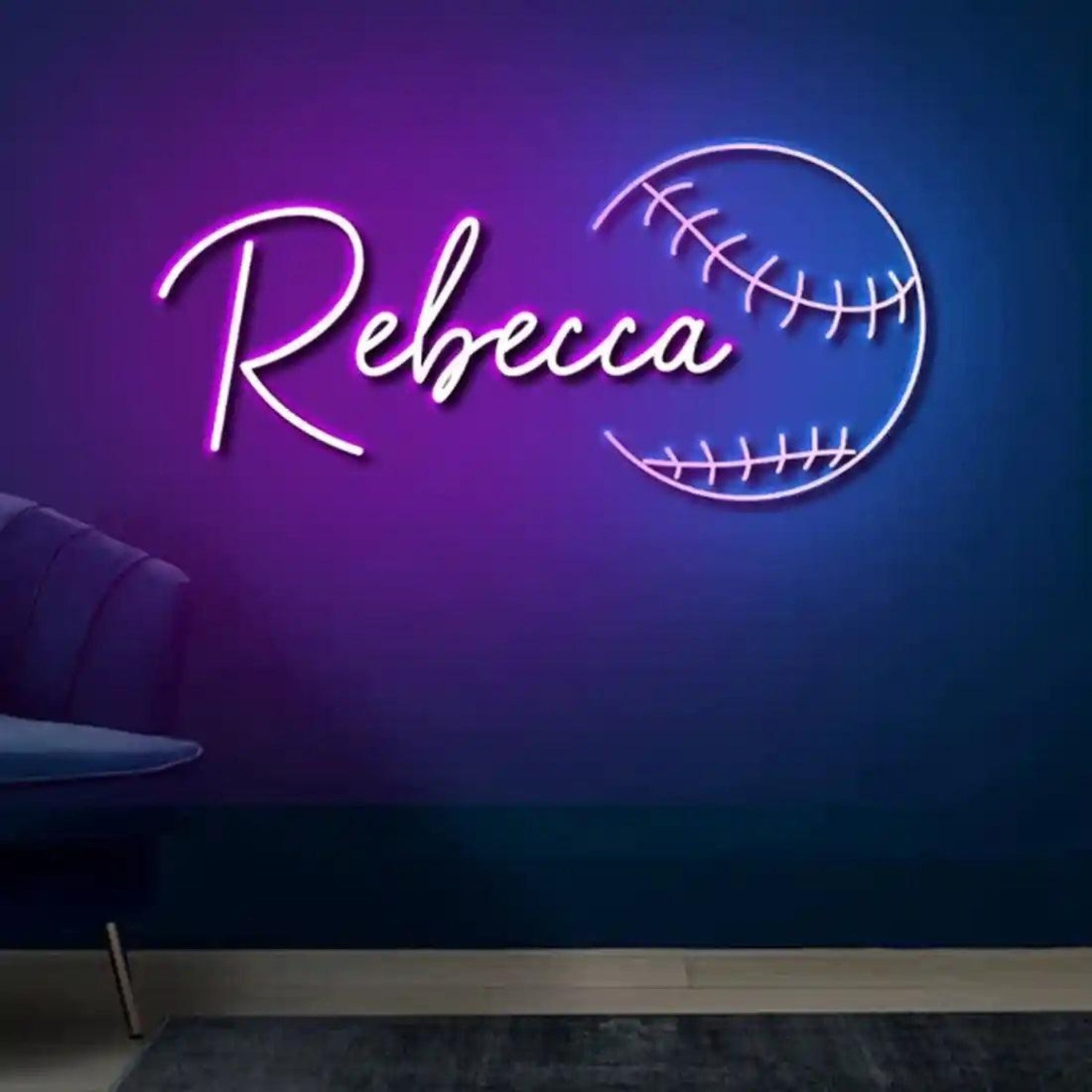 Rebecca Purple-Blue Baseball Led Neon Sign For Bedroom Or Lounge Decor | Shineneon