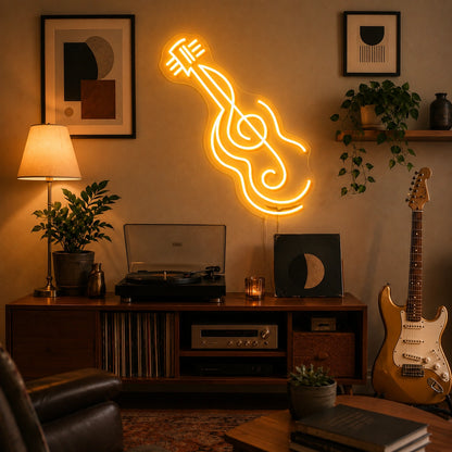 Record Player Guitar Neon Sign LED Neon Sign real lifestyle scene