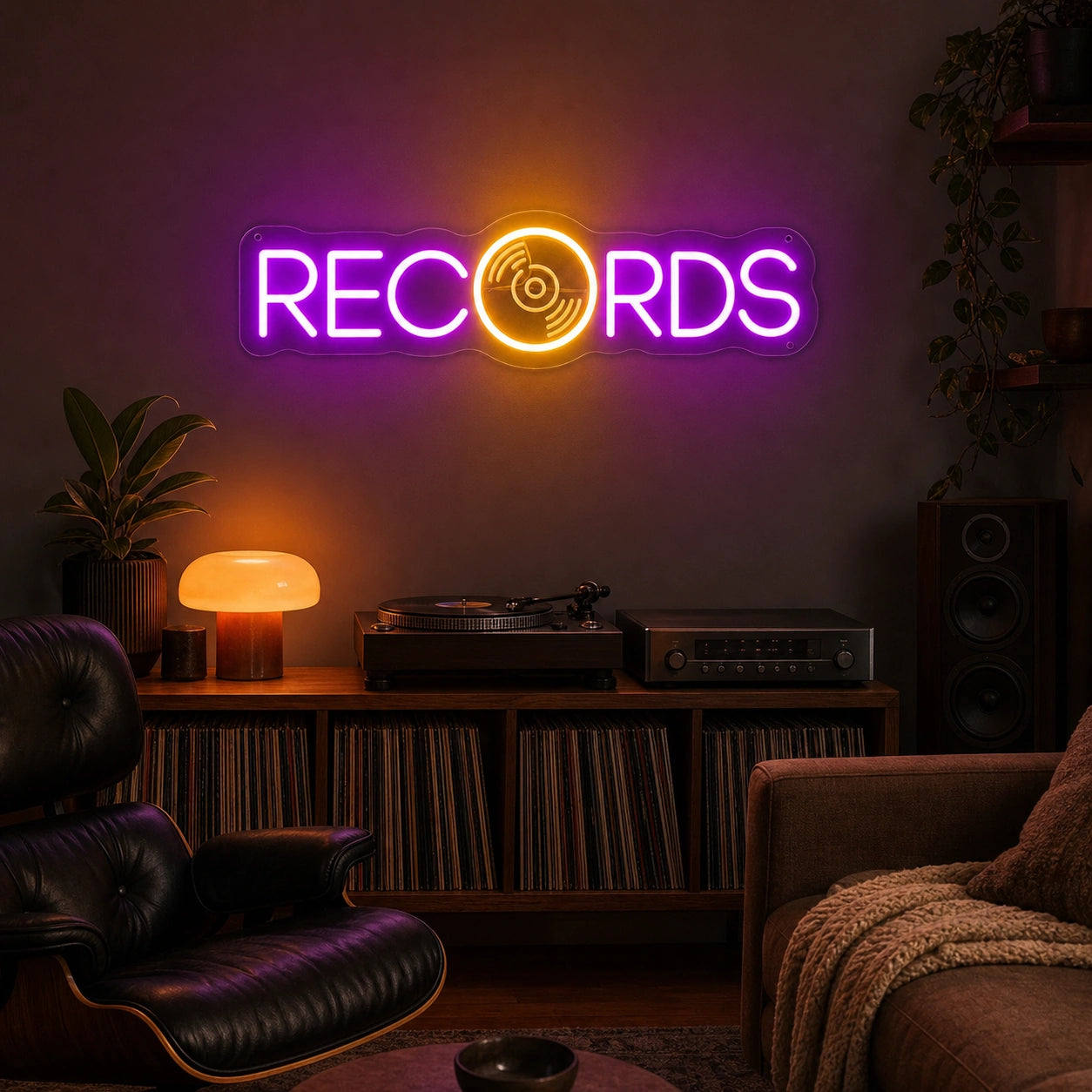 Records LED Neon Sign Garage Man Cave Neon Sign real lifestyle scene