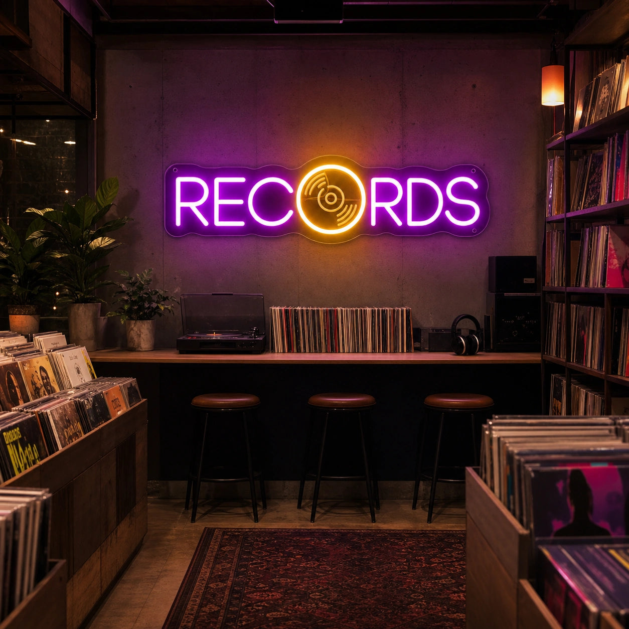 Records LED Neon Sign Garage Man Cave Neon Sign size image