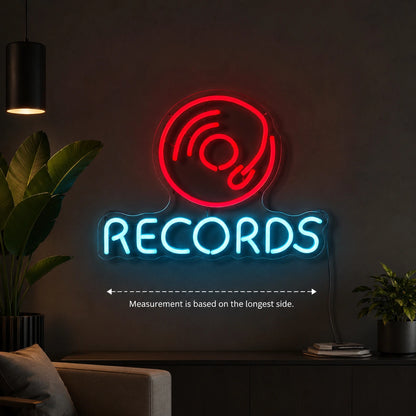 Records Man Cave LED Neon Sign color grid