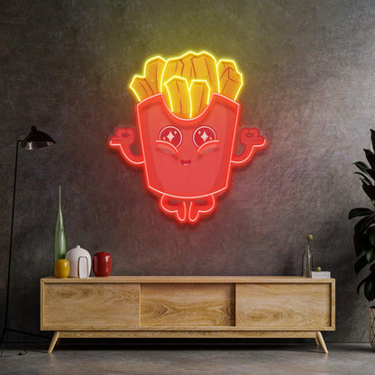 Red And Yellow Cartoon French Fries Uv Printed Led Neon Sign For Home Decor | Shineneon