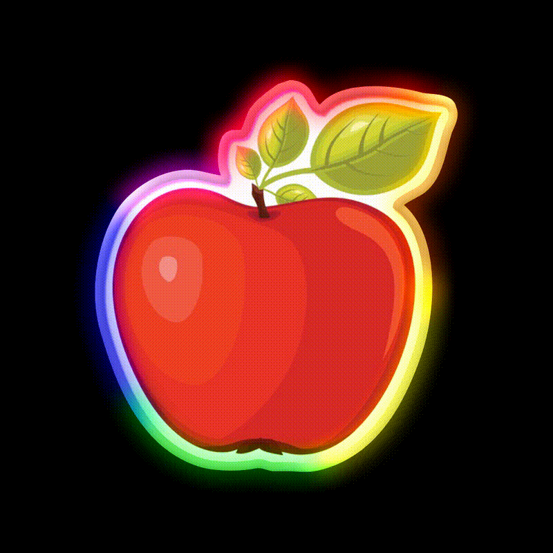 Red Apple Snack Food Led Neon Sign Rgb Color - LED neon sign close-up detail