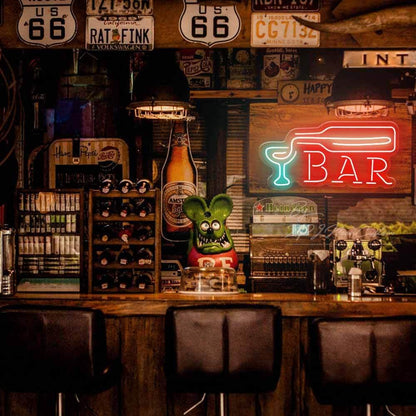 Red Bar And Teal Glass Led Neon Sign For Retro Bar Decor | Shineneon