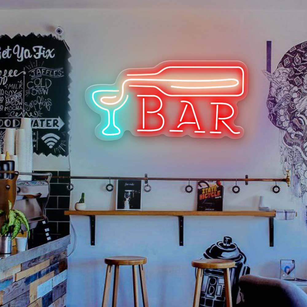 Red Bar And Teal Glass Led Neon Sign For Retro Bar Decor | Shineneon