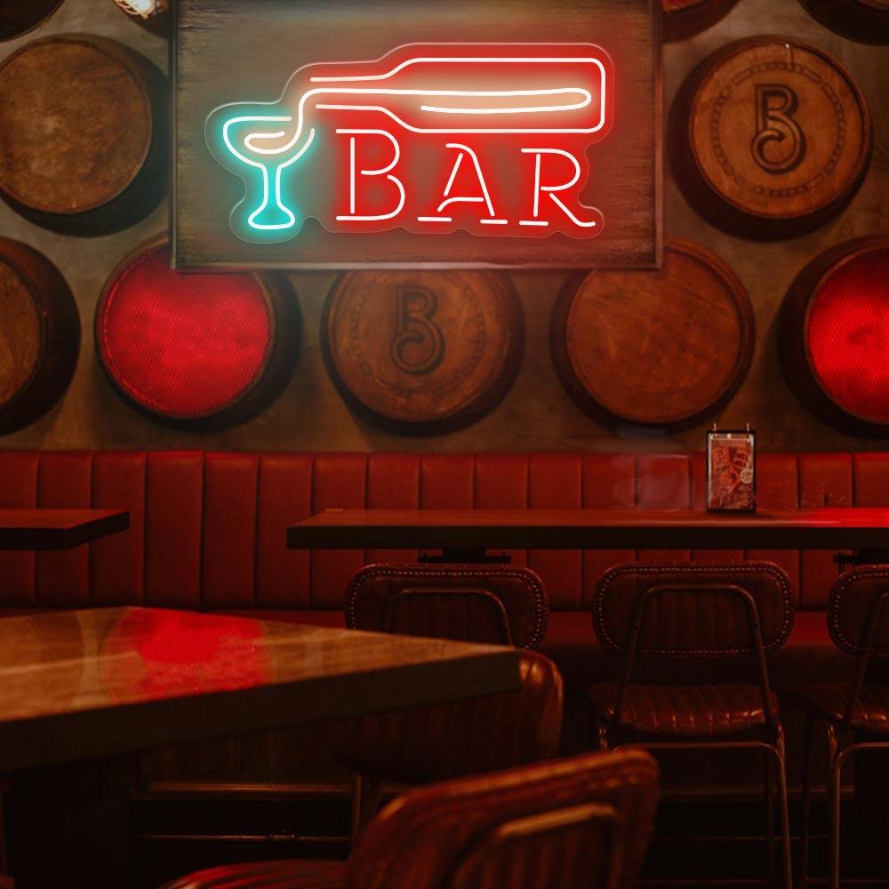 Red Bar And Teal Glass Led Neon Sign For Retro Bar Decor | Shineneon