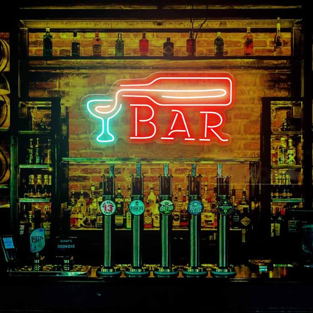 Red Bar And Teal Glass Led Neon Sign For Retro Bar Decor | Shineneon