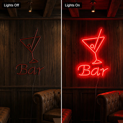Red Bar Martini Neon Sign LED Neon Sign day and night comparison
