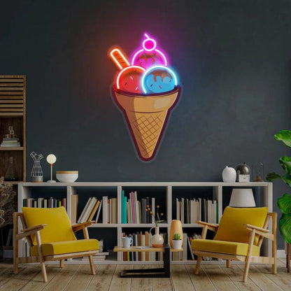 Red Blue Pink Cartoon Ice Cream Cone Led Neon Sign For Cafes Dessert Shops | Shineneon