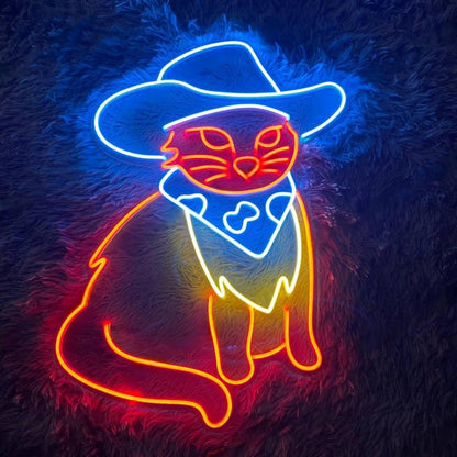 Red Blue Yellow Cowboy Cat Led Neon Sign For Home Cafe Pet Shop Decor | Shineneon