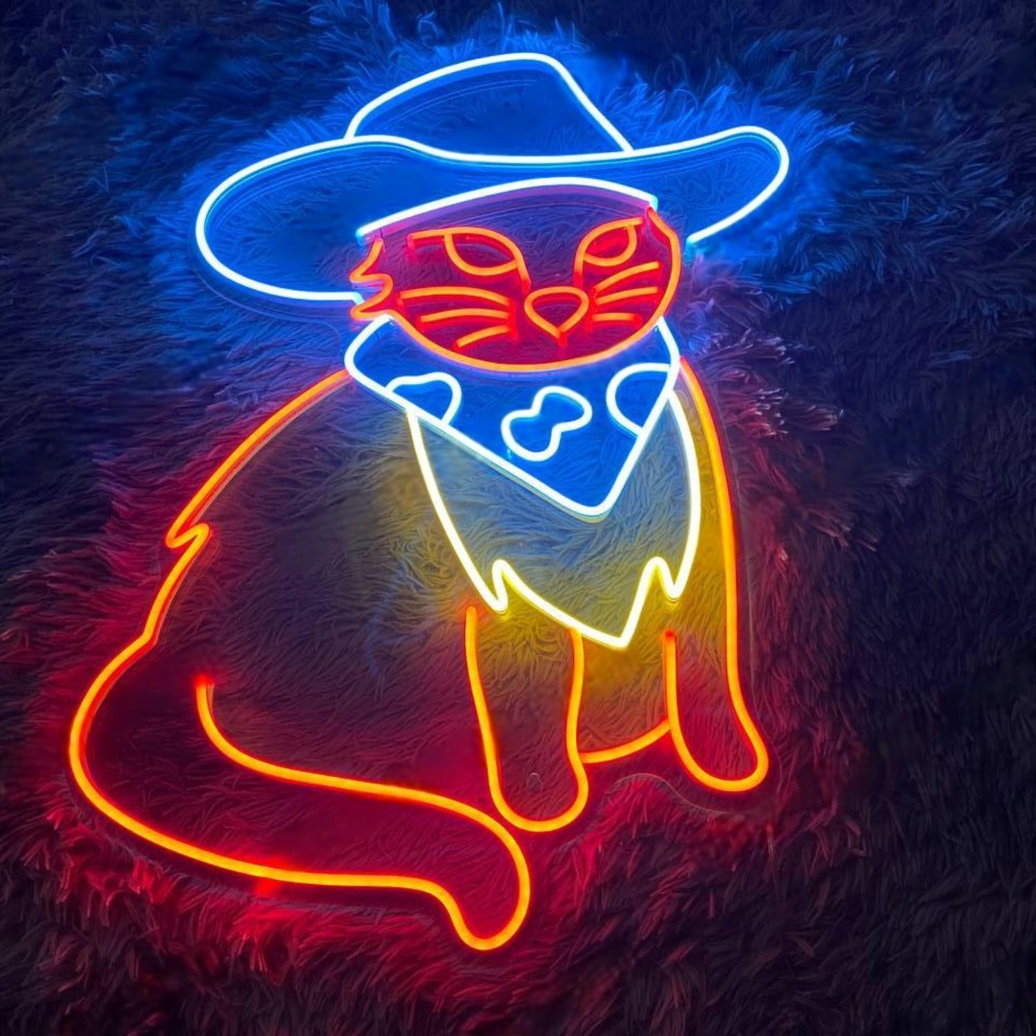 Red Blue Yellow Cowboy Cat Led Neon Sign For Home Cafe Pet Shop Decor | Shineneon