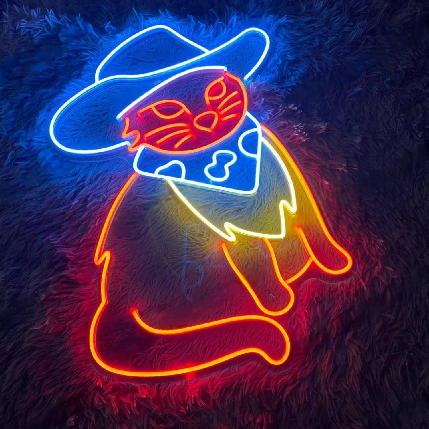 Red Blue Yellow Cowboy Cat Led Neon Sign For Home Cafe Pet Shop Decor | Shineneon