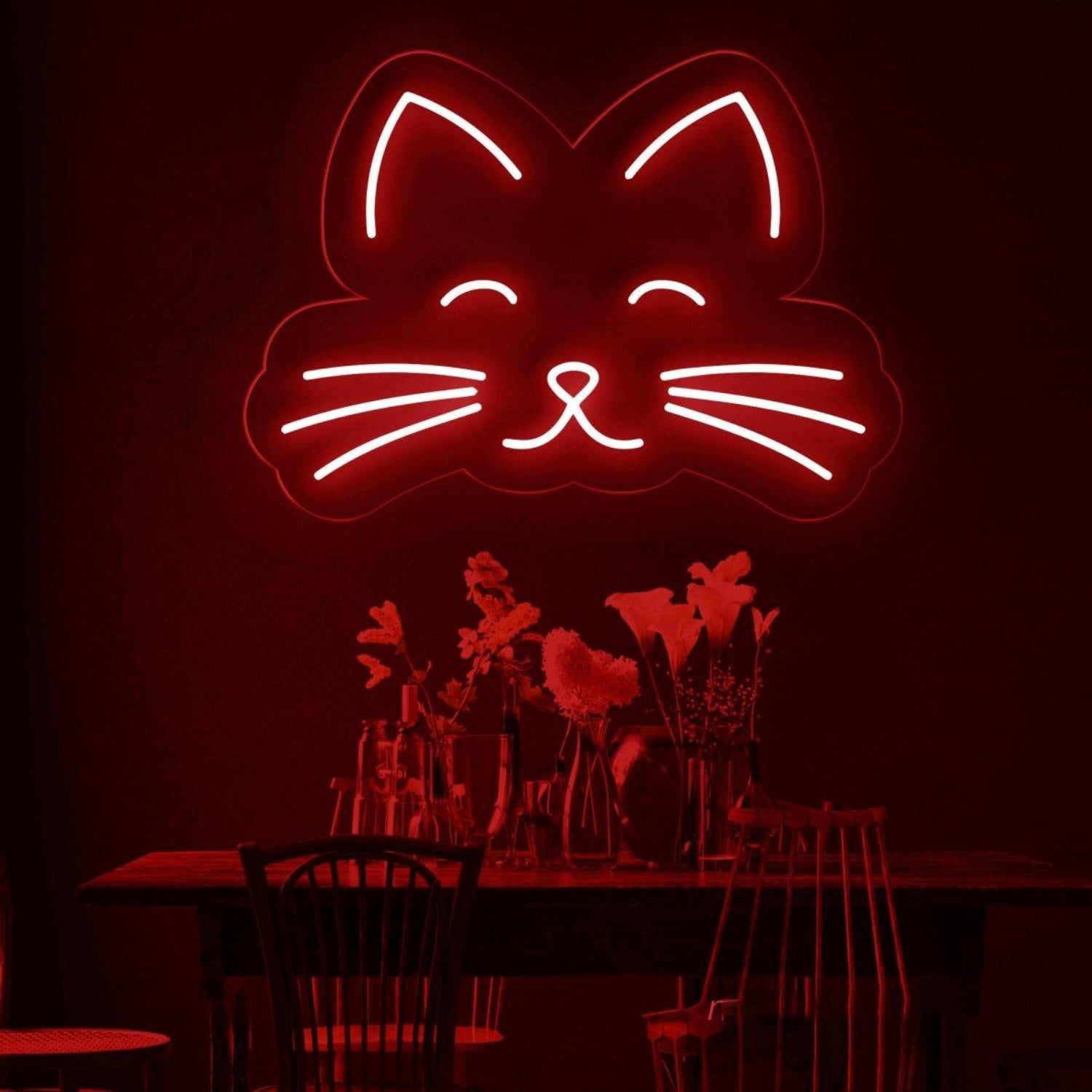 Red Cartoon Cat Face Led Neon Sign For Home Cafe Pet Shop Wall Decor | Shineneon