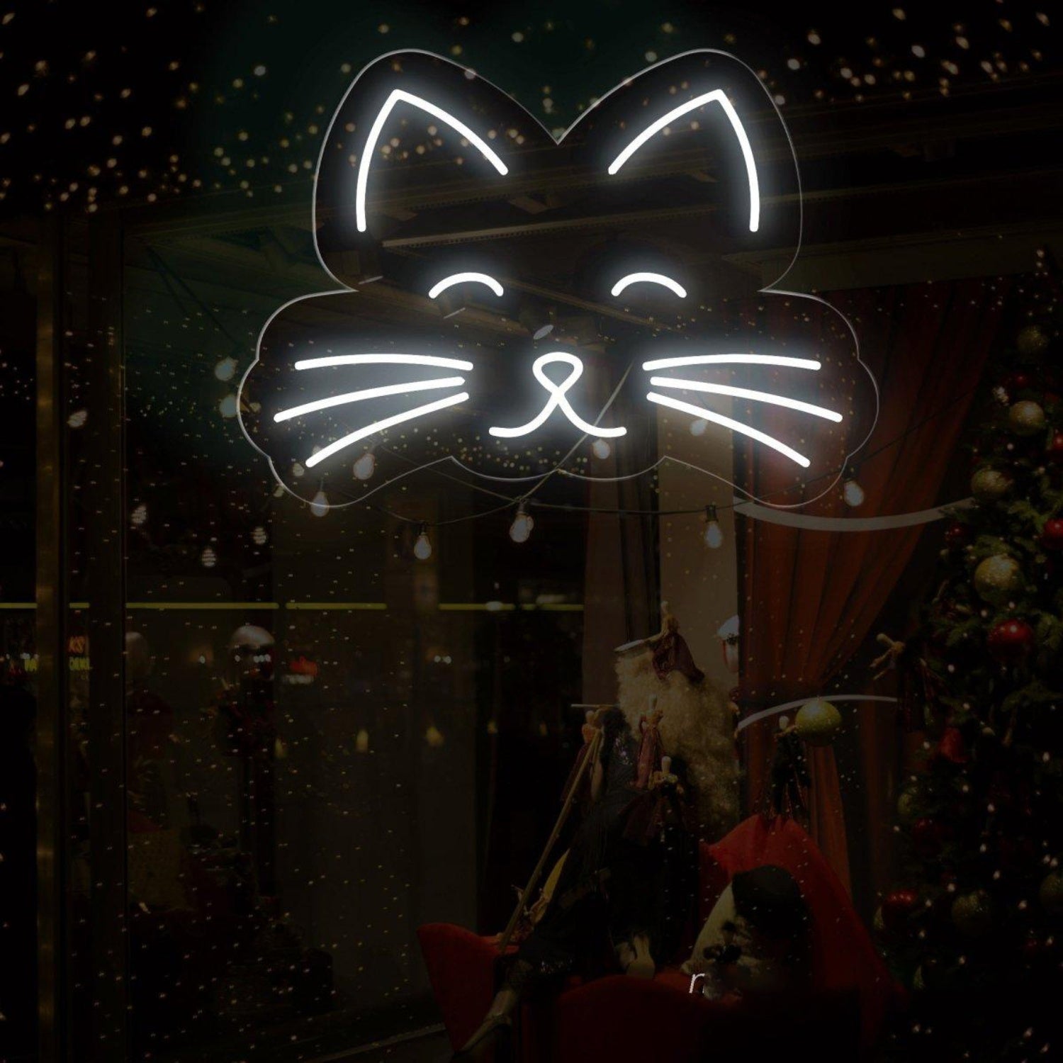 Red Cartoon Cat Face Led Neon Sign For Home Cafe Pet Shop Wall Decor | Shineneon