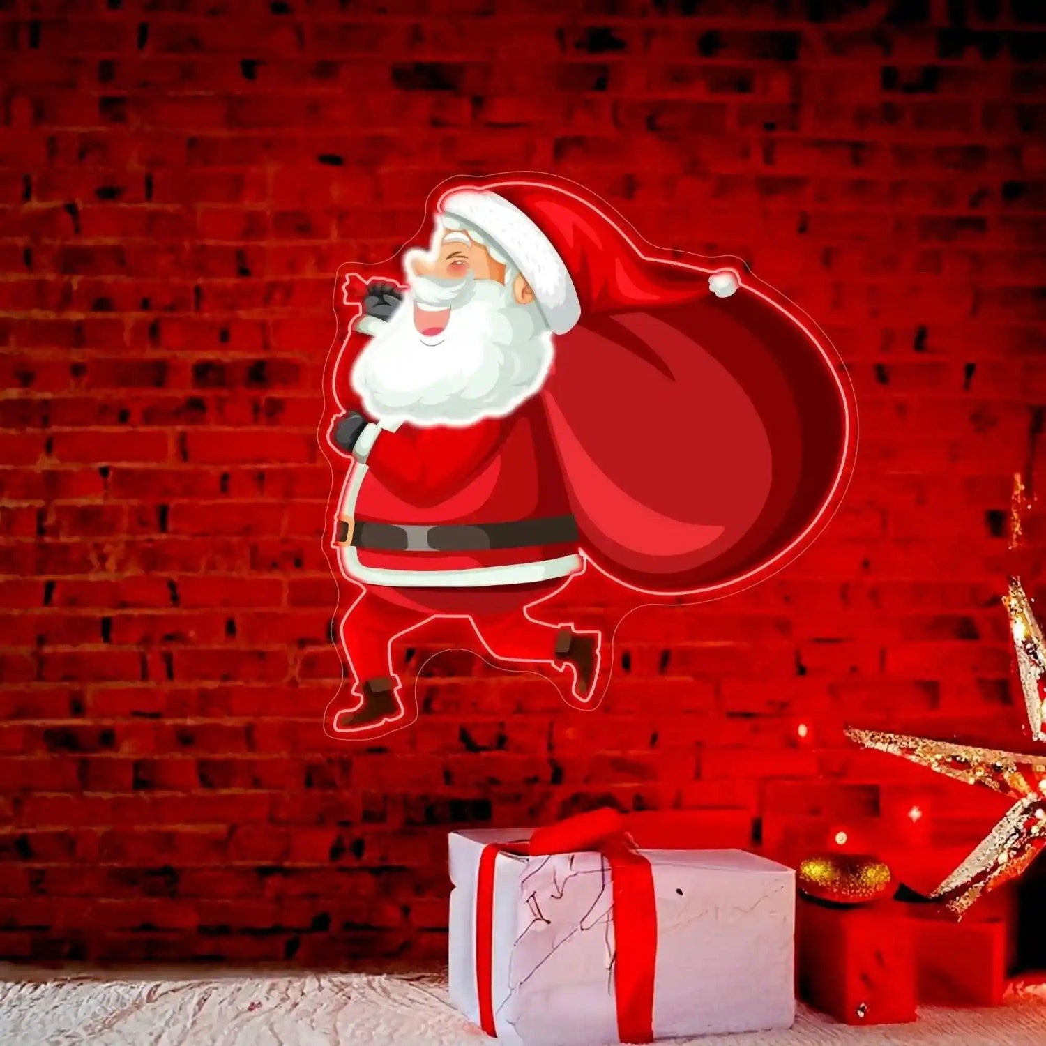 Red Cartoon Santa With Gifts Led Neon Sign Christmas Home Decor | Shineneon