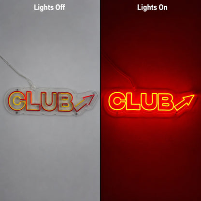 Red Club Arrow Neon Sign LED Neon Sign day and night comparison