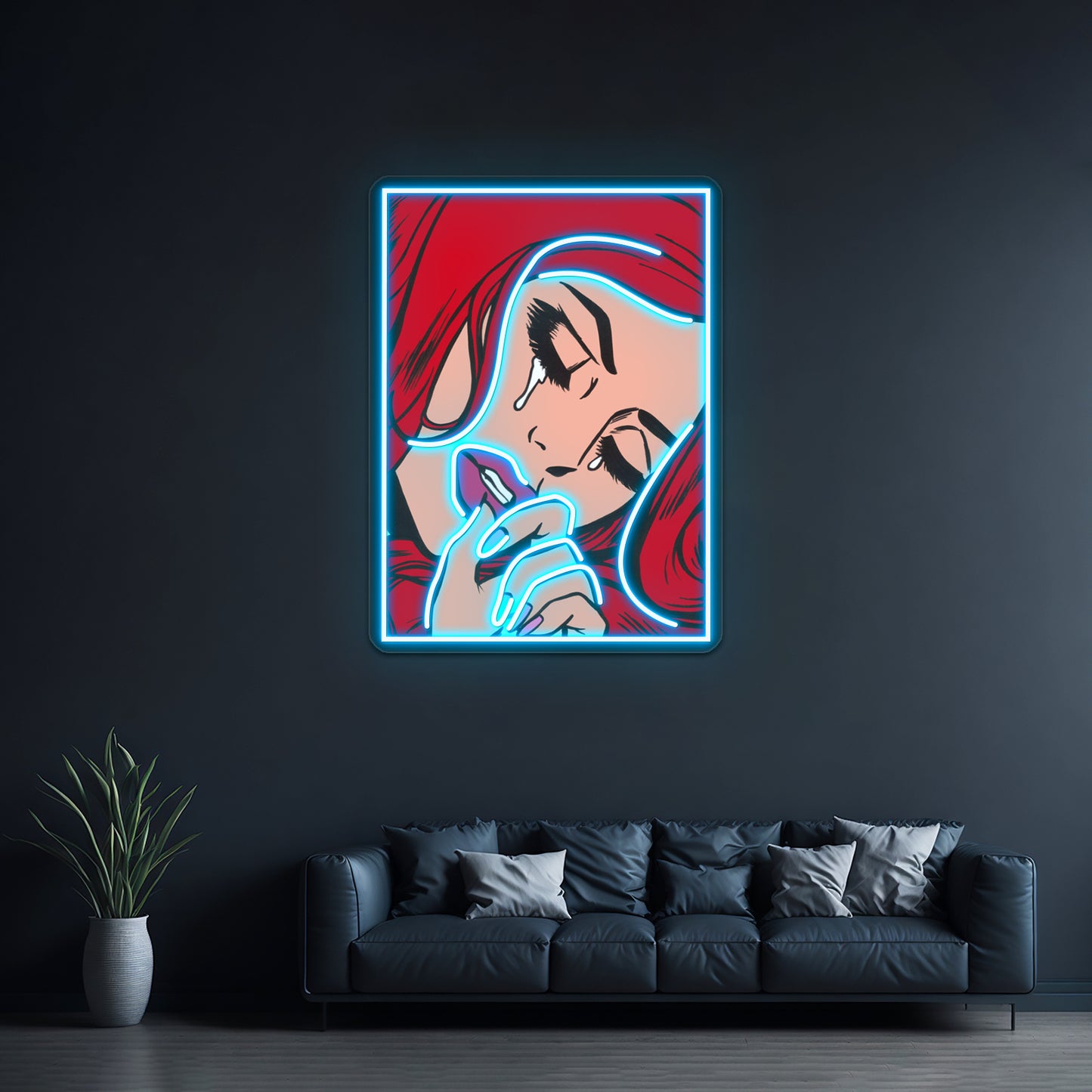 Red Crying Comic Girl Artwork Led Signs For Room