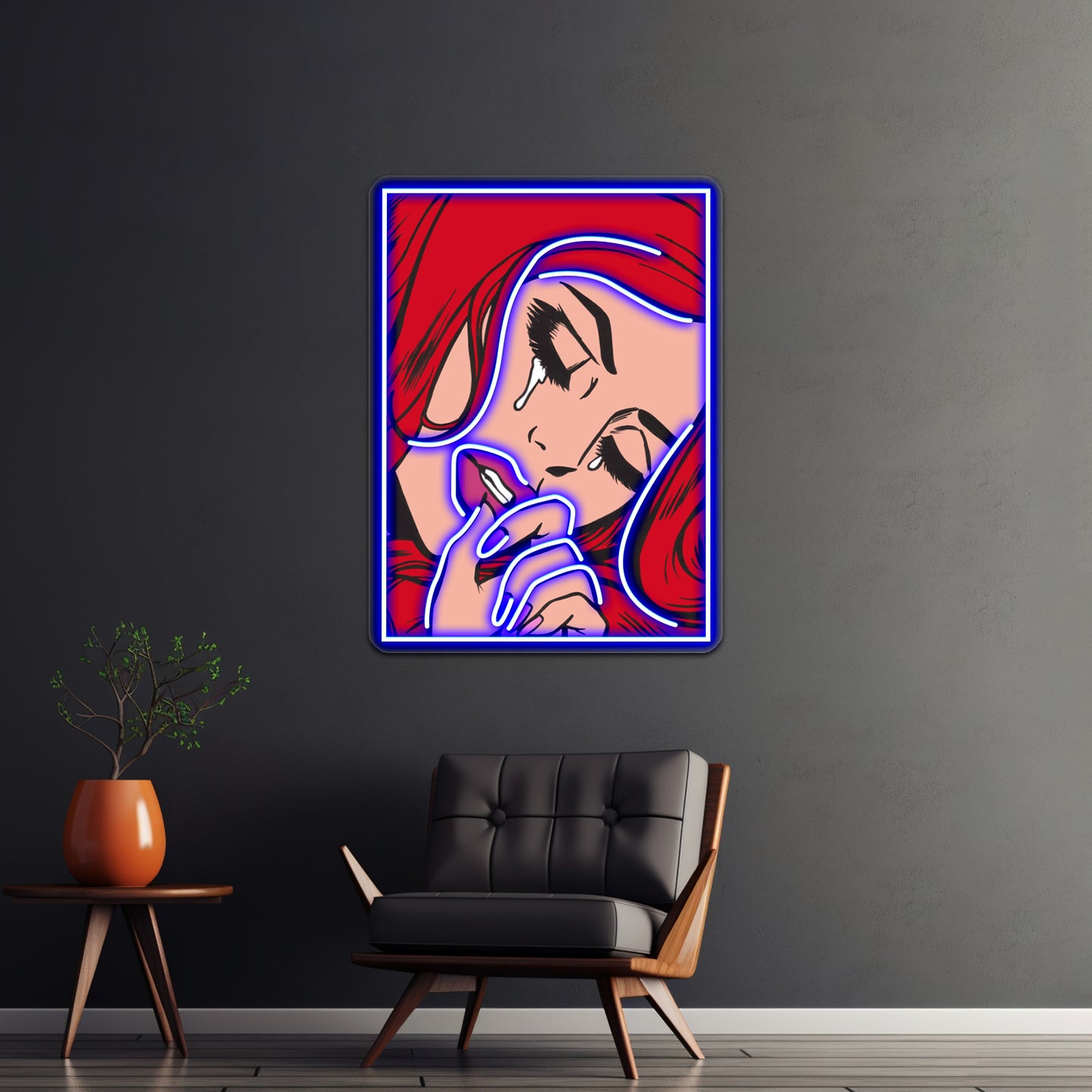 Red Crying Comic Girl Artwork Led Signs For Room