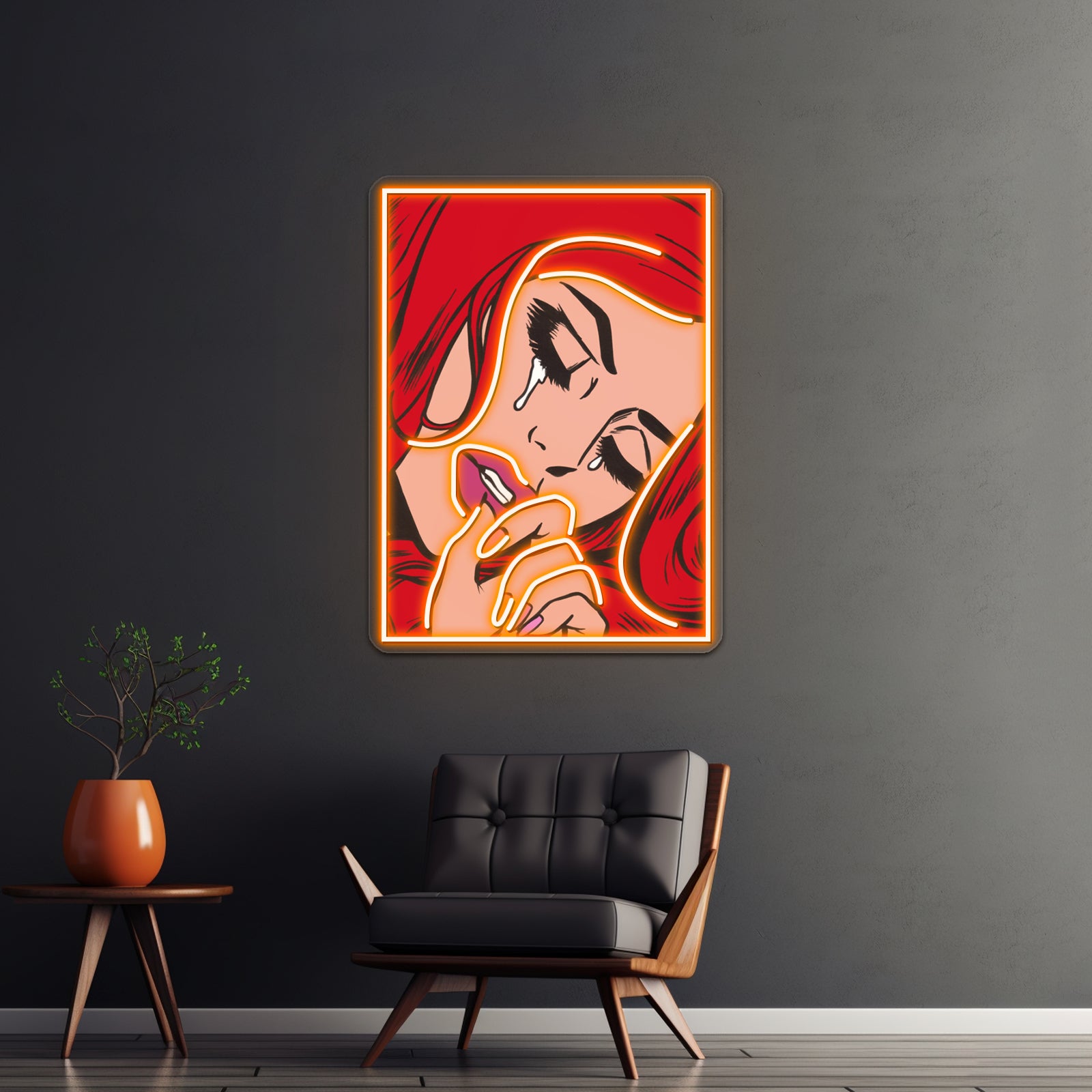 Red Crying Comic Girl Artwork Led Signs For Room | Shineneon