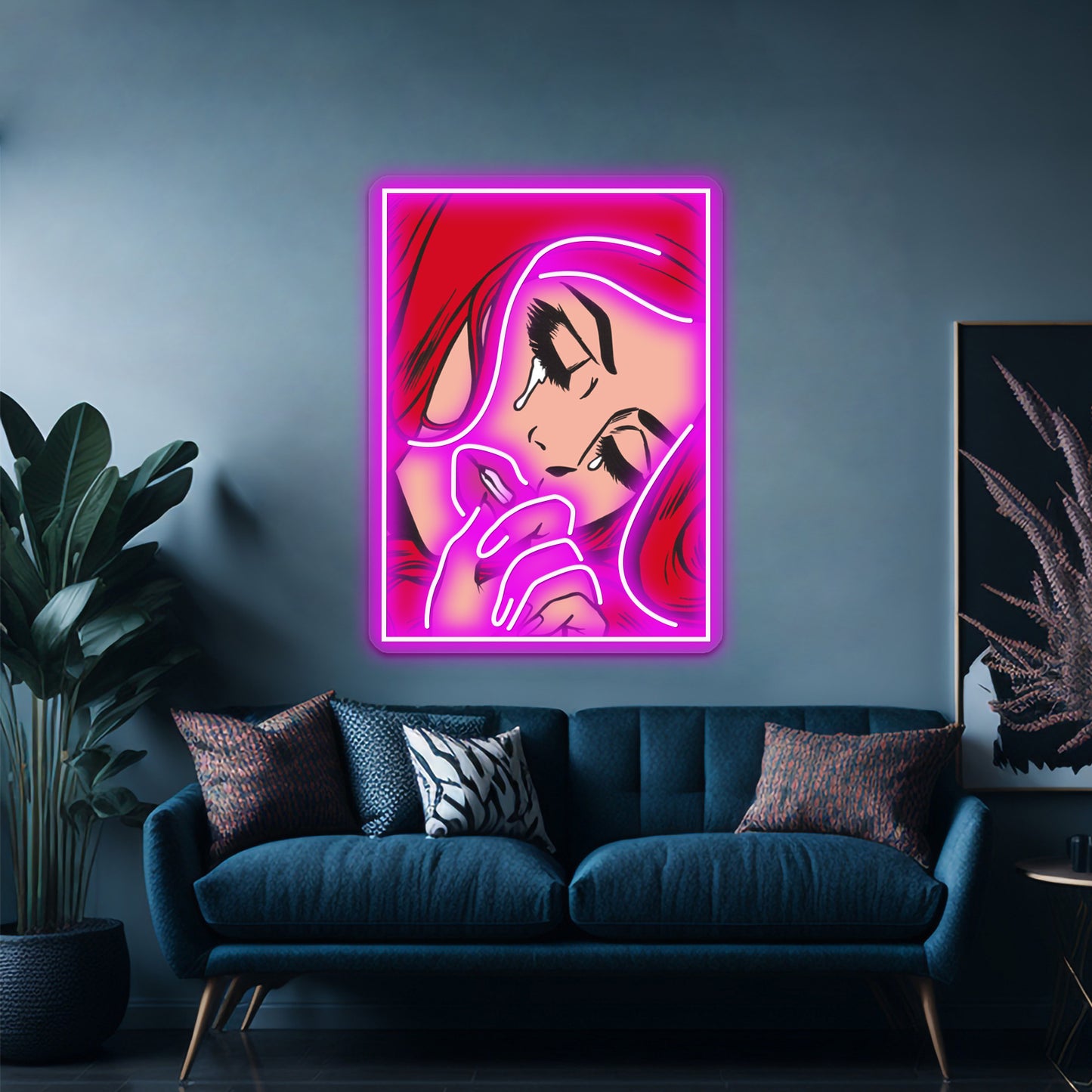 Red Crying Comic Girl Artwork Led Signs For Room