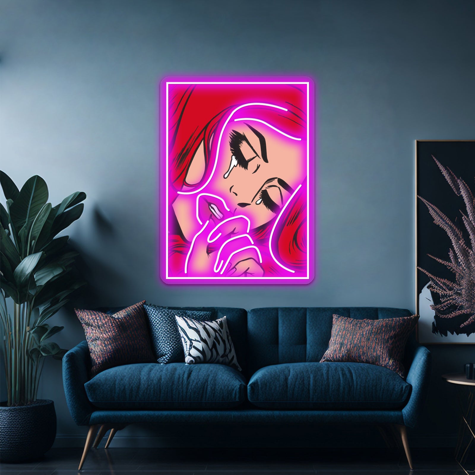 Red Crying Comic Girl Artwork Led Signs For Room | Shineneon