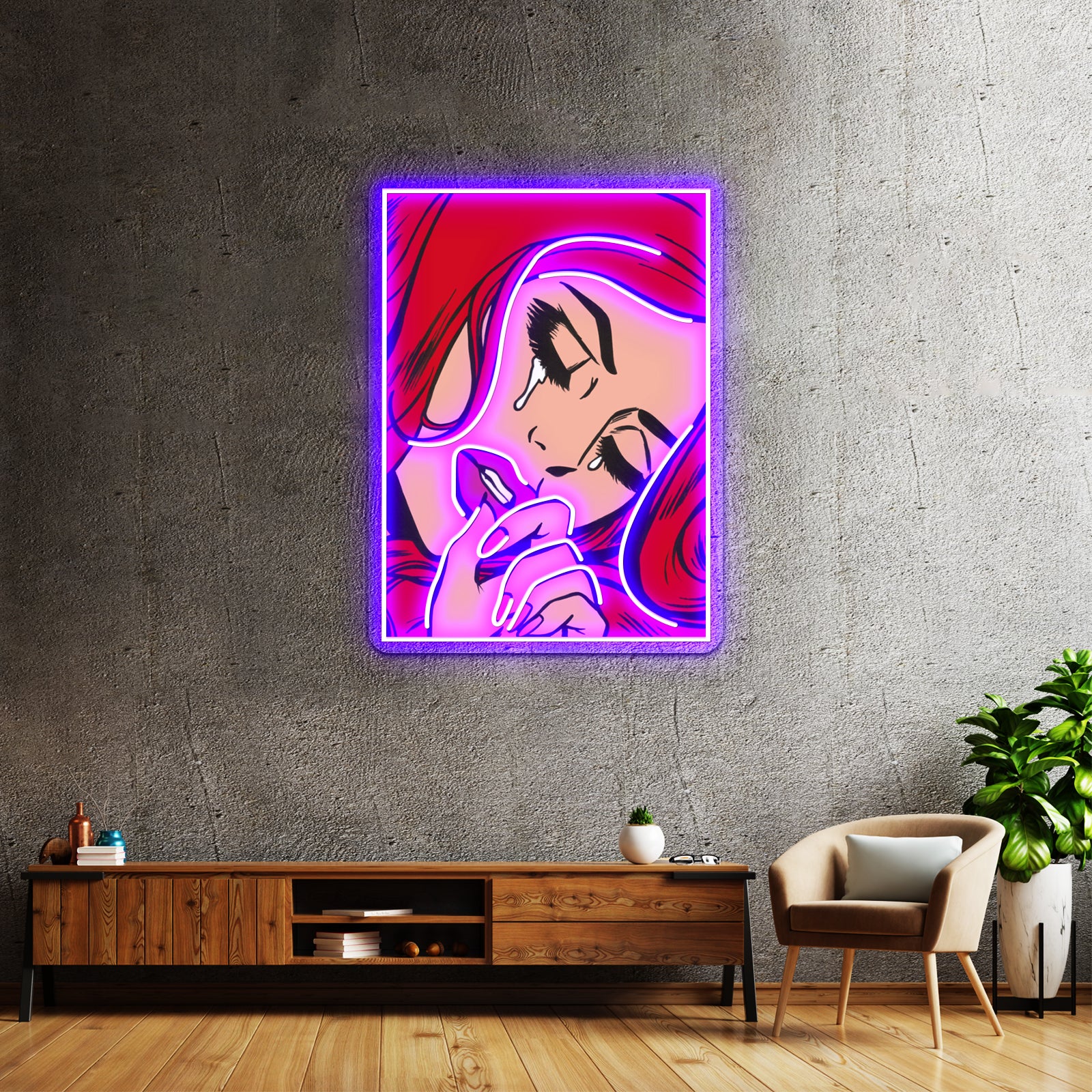 Red Crying Comic Girl Artwork Led Signs For Room | Shineneon