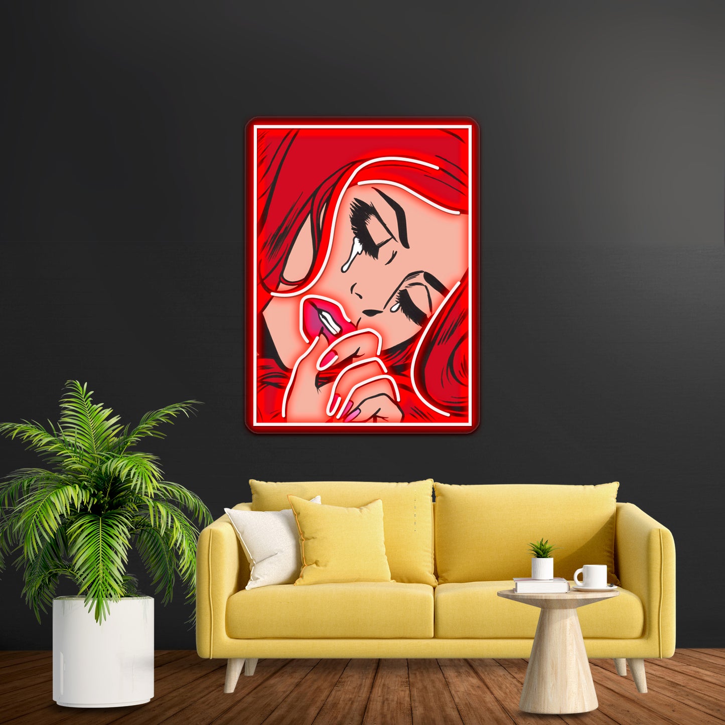 Red Crying Comic Girl Artwork Led Signs For Room