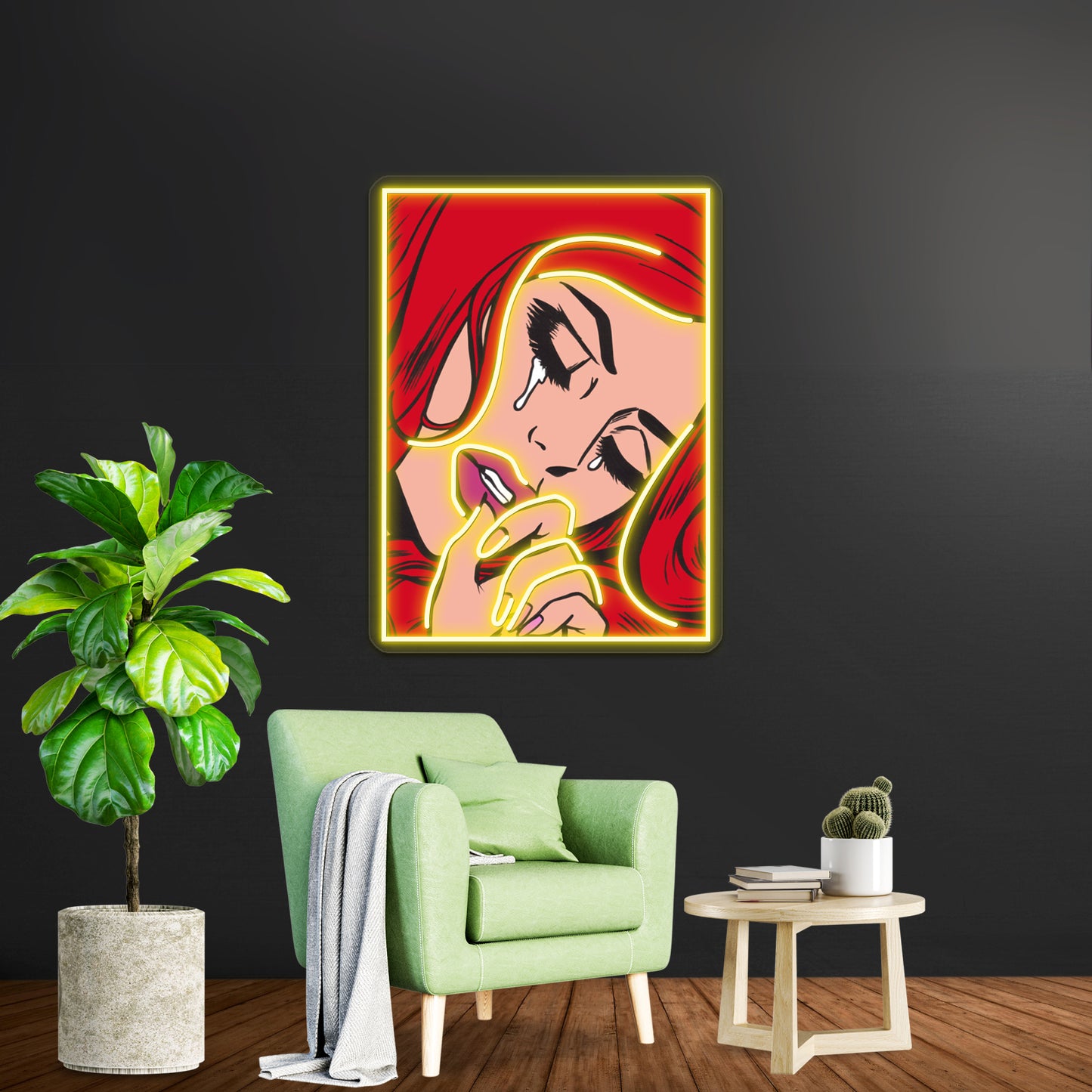 Red Crying Comic Girl Artwork Led Signs For Room