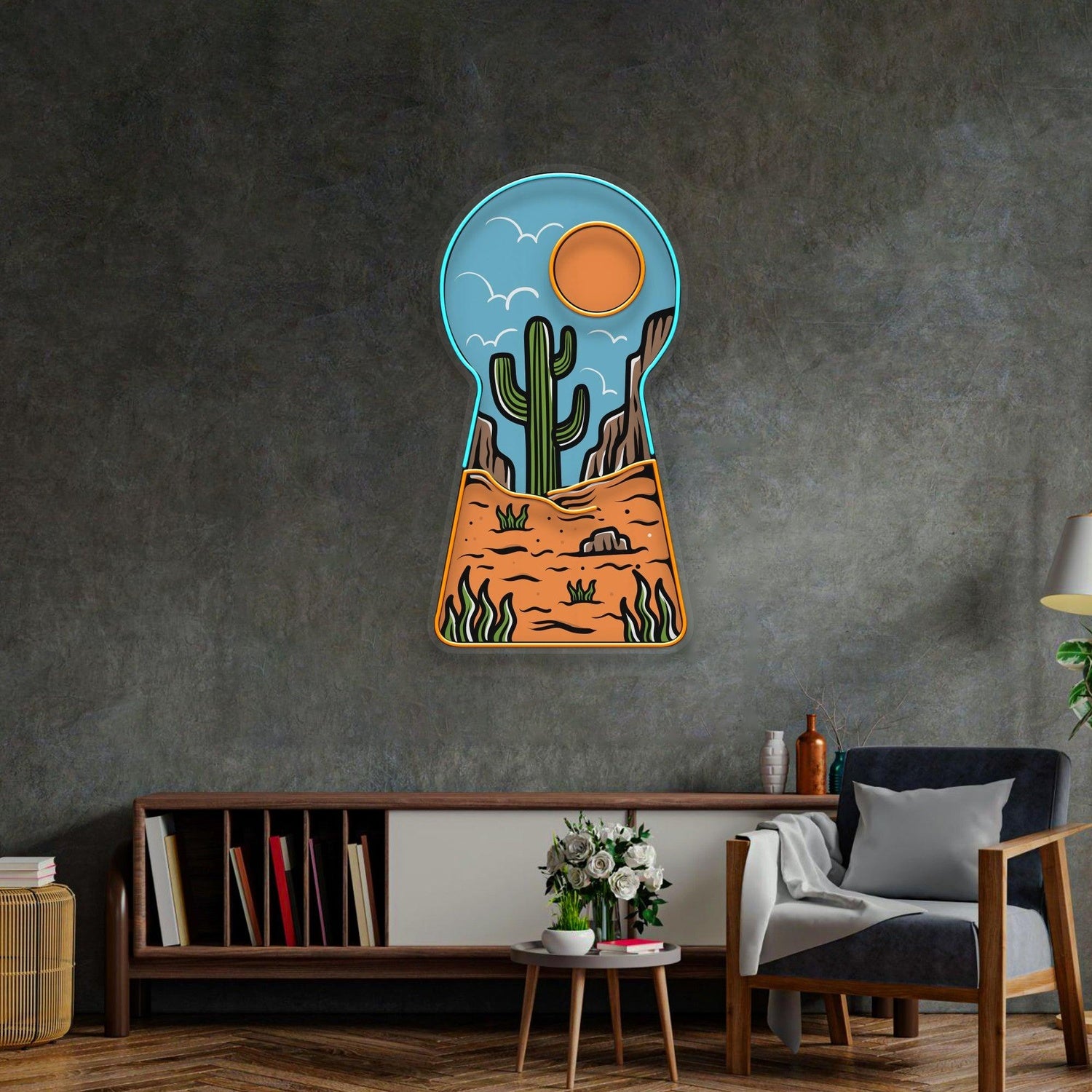 Red Desert Keyhole Landscape Uv Printed Led Neon Sign For Artistic Wall Decor | Shineneon