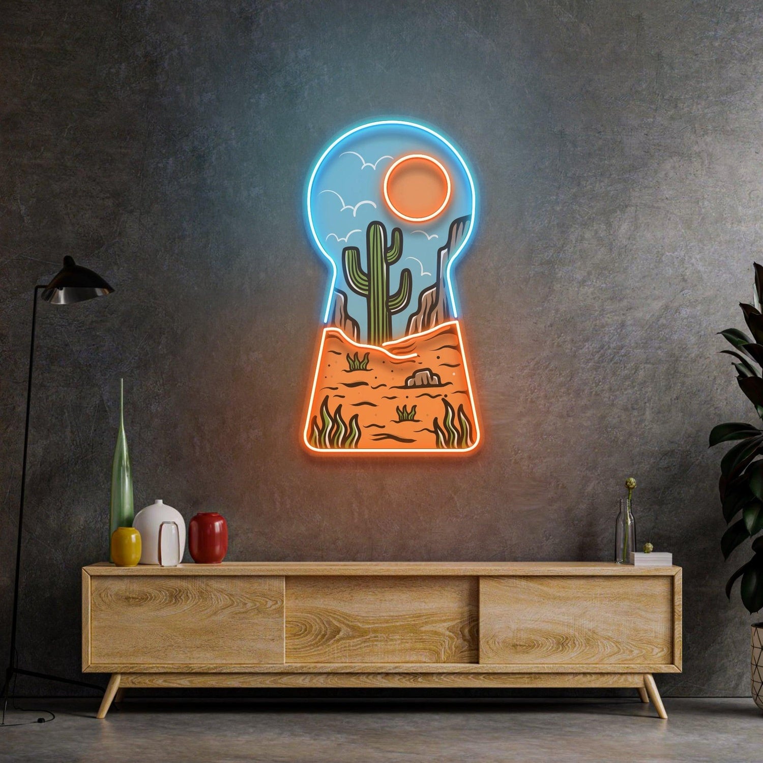 Red Desert Keyhole Landscape Uv Printed Led Neon Sign For Artistic Wall Decor | Shineneon
