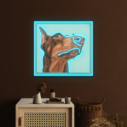 Red Doberman Dobie Dog Portrait Artwork Led Signs For Room