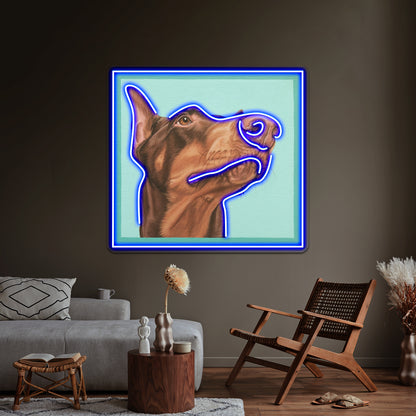 Red Doberman Dobie Dog Portrait Artwork Led Signs For Room