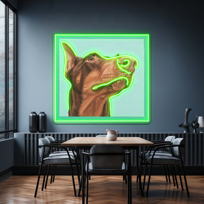 Red Doberman Dobie Dog Portrait Artwork Led Signs For Room