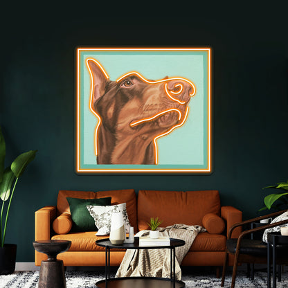 Red Doberman Dobie Dog Portrait Artwork Led Signs For Room