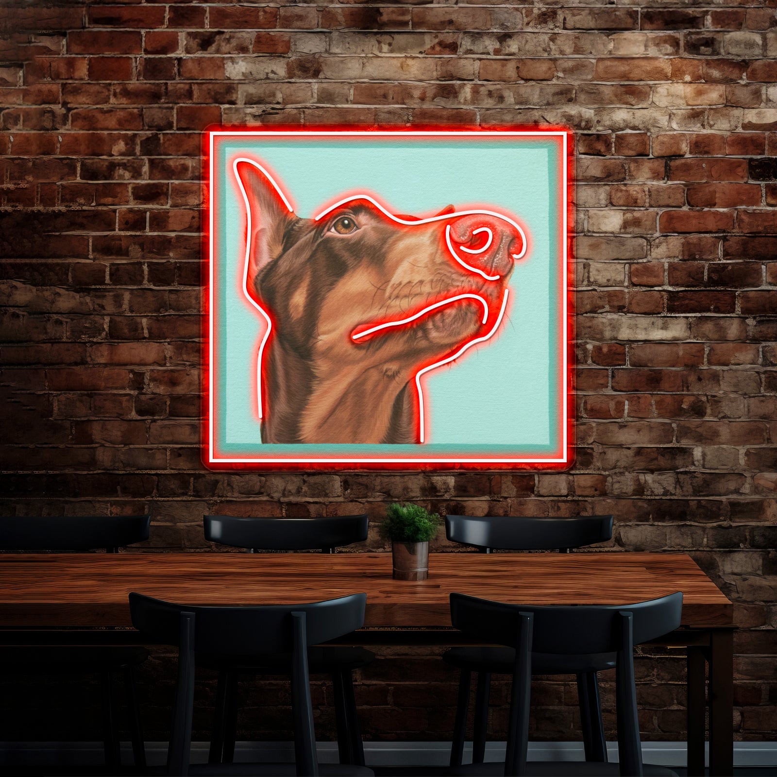 Red Doberman Dobie Dog Portrait Artwork Led Signs For Room | Shineneon