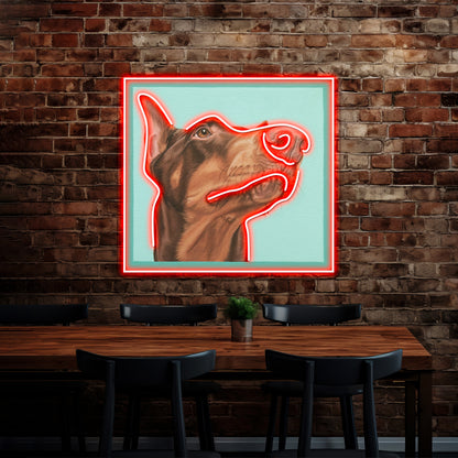 Red Doberman Dobie Dog Portrait Artwork Led Signs For Room