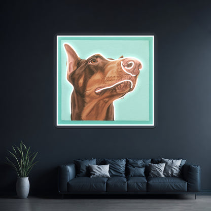 Red Doberman Dobie Dog Portrait Artwork Led Signs For Room