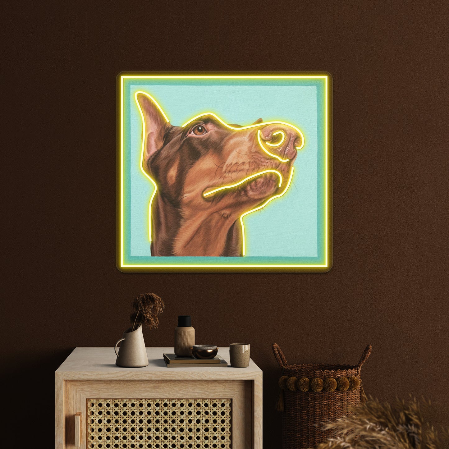 Red Doberman Dobie Dog Portrait Artwork Led Signs For Room