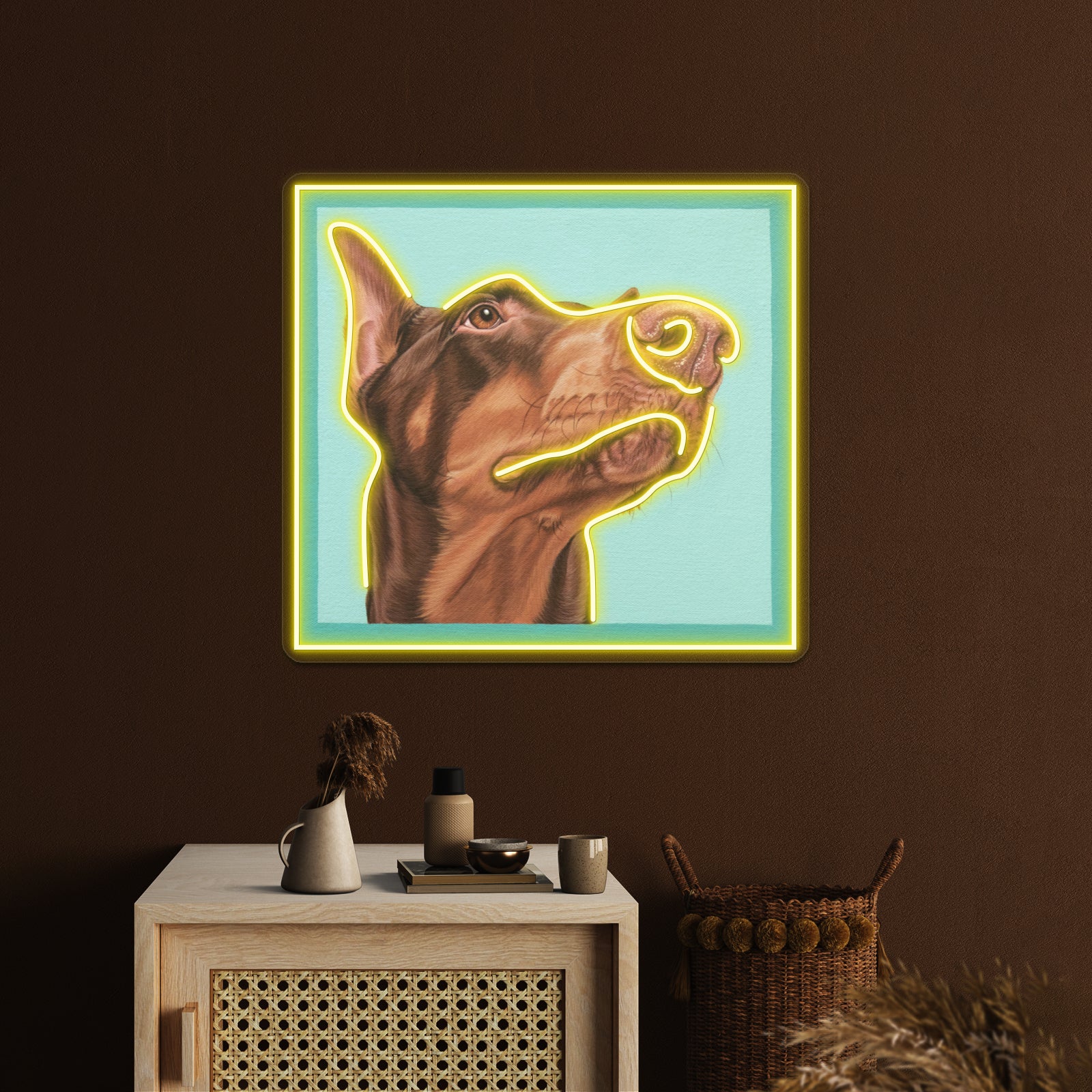 Red Doberman Dobie Dog Portrait Artwork Led Signs For Room | Shineneon